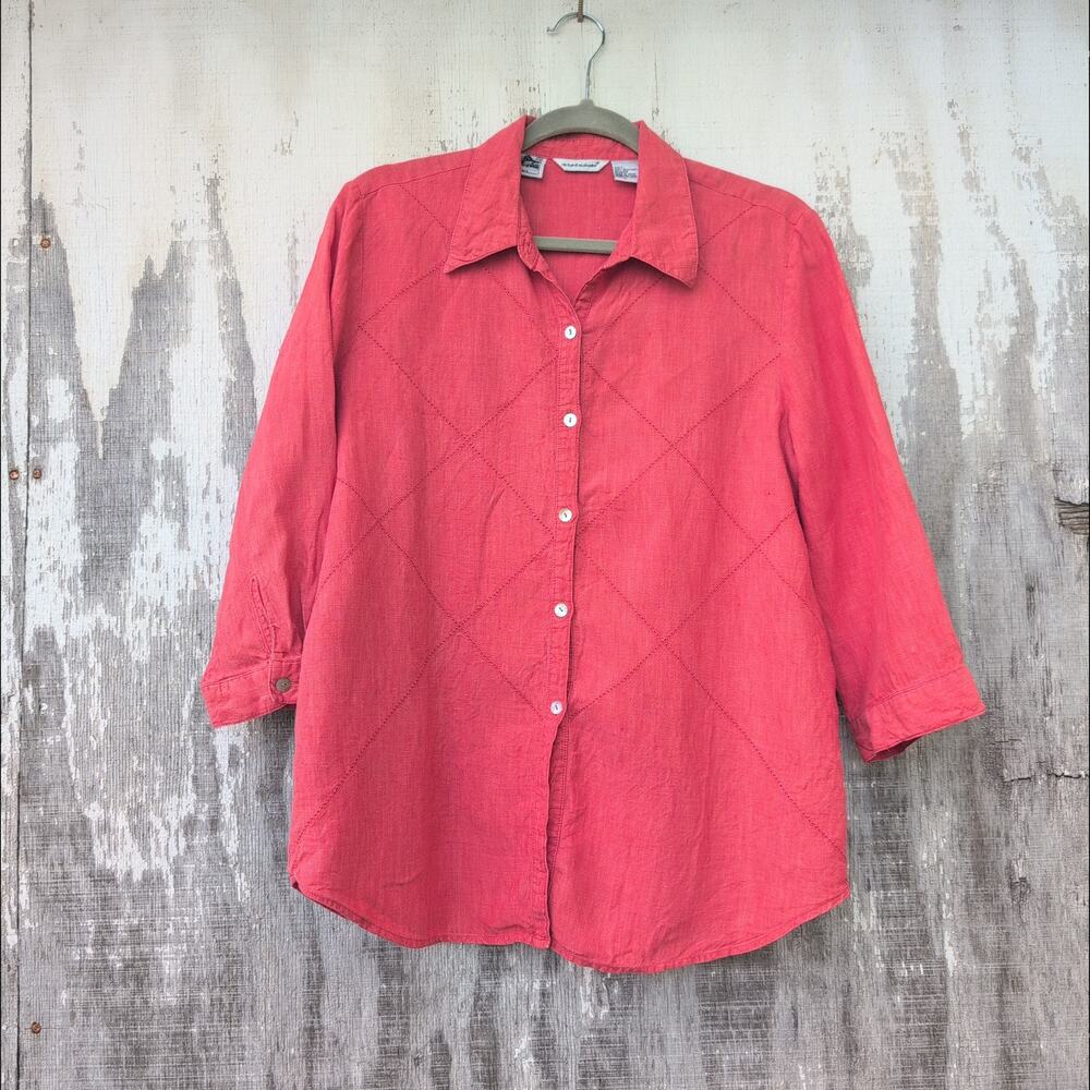 Richard Malcom 100% Irish Linen Mother Of Pearl Button Up Burnt Orange Women's L